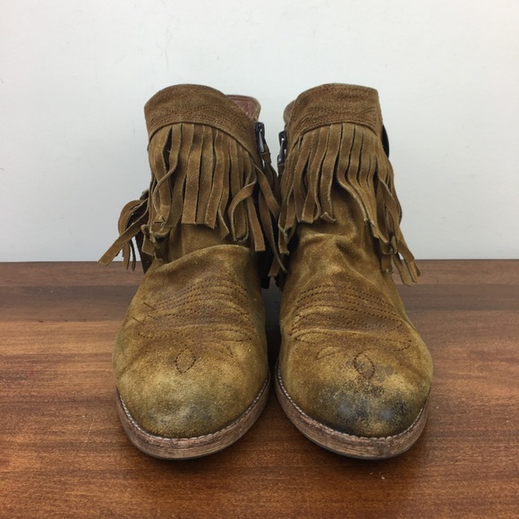 Sam Edelman Western Ankle Booties Women's Tan Leather Fringe Size 8M Side Zip. - Picture 3 of 12